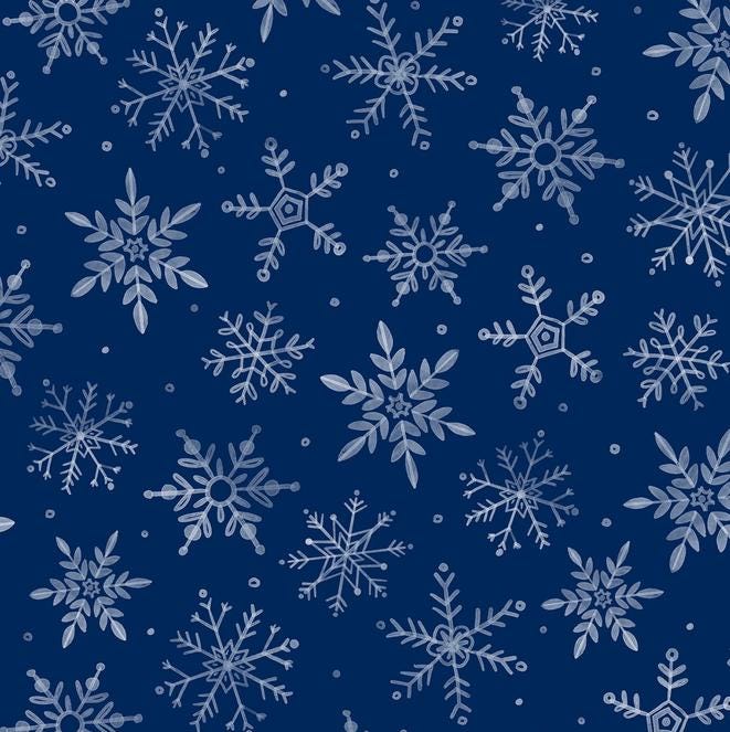 108" First Frost - White Snowflakes on Dark Blue Wide Quilt Back Fabric, P&B Textiles FFRW6298-DB, Christmas Xmas 108" Fabric, By the Yard
