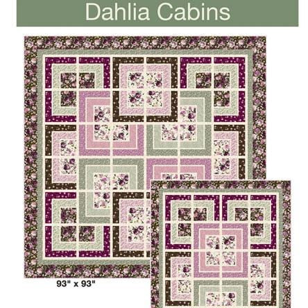 Dahlia Cabins Quilt Pattern, Pine Tree Country Quilts PT2197, Yardage Friendly Log Cabin Variation Throw Queen Bed Quilt Pattern