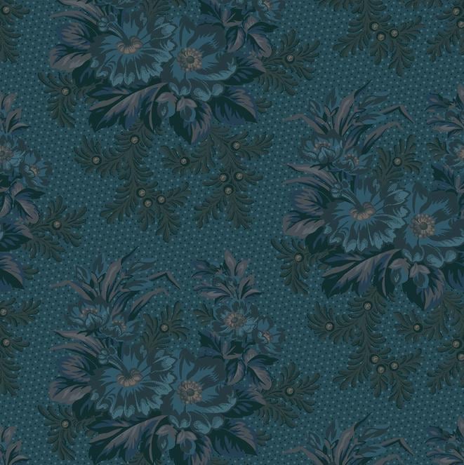 Midnight Bloom5" Charm Pack, Maywood Studio CP-MASMIDB, 5" Precut Ecru Navy Blue Teal Gray Floral Geometric Charm Pack Fabric Squares