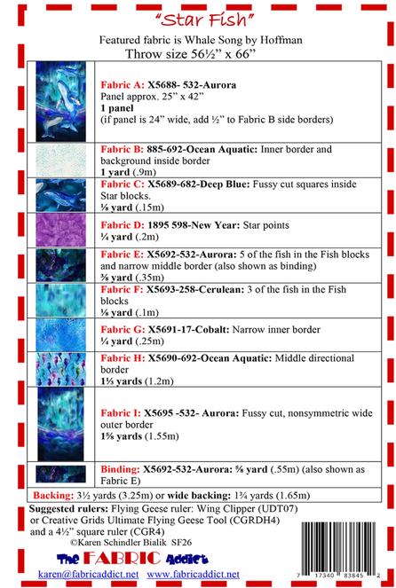 Star Fish Panel Frame Quilt PATTERN, The Fabric Addict FASF26, Yardage Panel Friendly Stars Fish Panel Frame Throw Quilt Pattern, Bialik