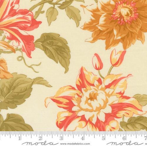 Butternut and Sage - Fall Floral Fabric, Moda 35440 11 Cream, Autumn Floral Quilting Cotton, Fig Tree and Co, By the Yard