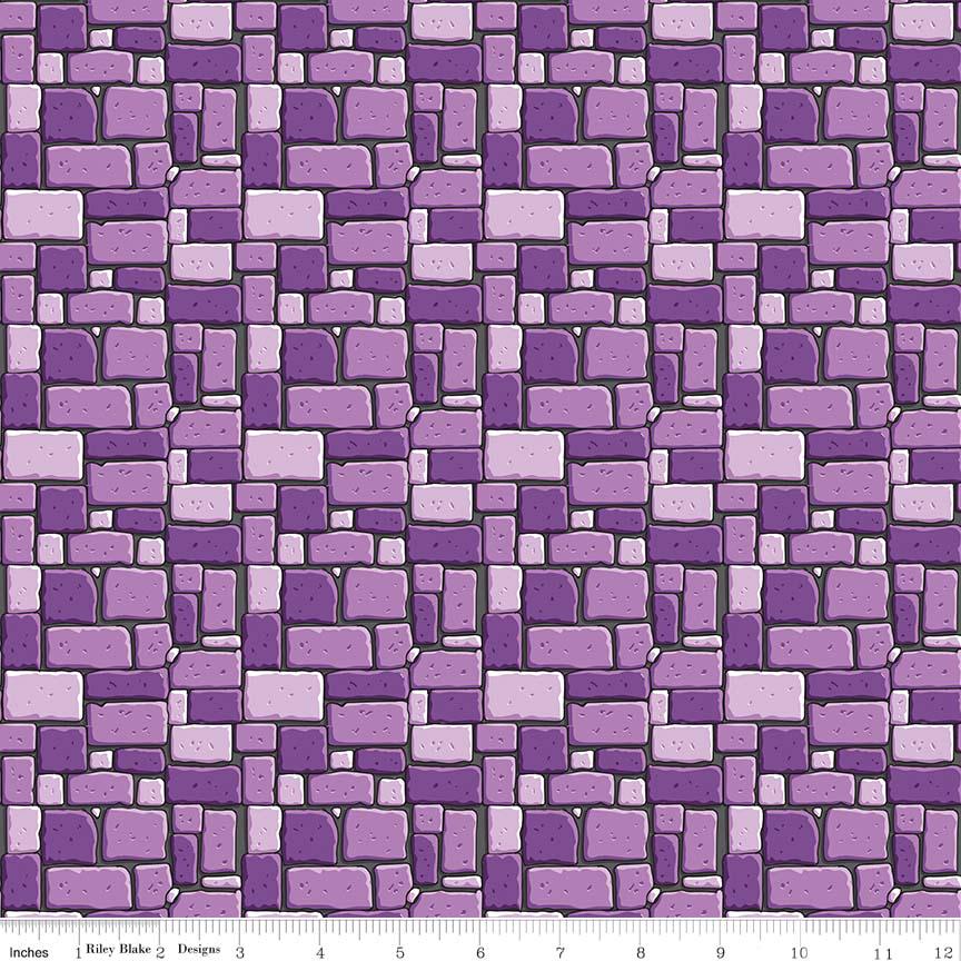 RARE Dragons - 1-Yard Cut of Stone Blocks Castle Walls Fabric OOP, Riley Blake C7664-Purple, Nursery Fabric, Ben Byrd, By the Yard