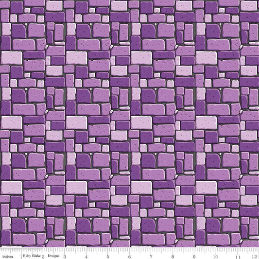 RARE Dragons - 1-Yard Cut of Stone Blocks Castle Walls Fabric OOP, Riley Blake C7664-Purple, Nursery Fabric, Ben Byrd, By the Yard