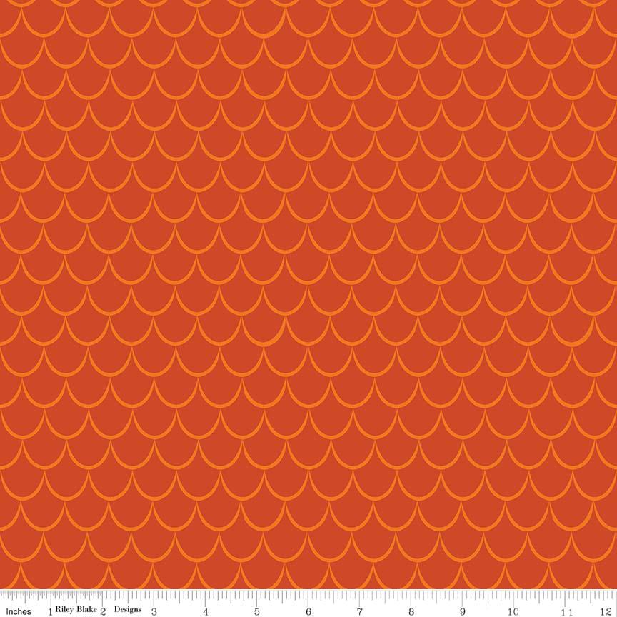 RARE Dragons - 1-Yard Cut of Orange Dragon Scales Blender Fabric OOP, Riley Blake C7666-Orange, Nursery Fabric, Ben Byrd, By the Yard