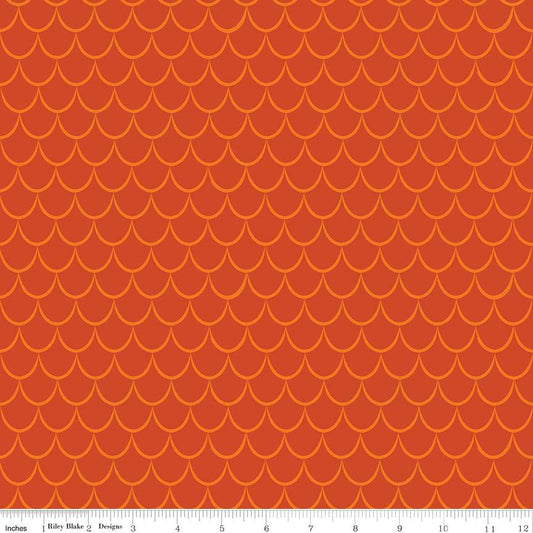 RARE Dragons - 1-Yard Cut of Orange Dragon Scales Blender Fabric OOP, Riley Blake C7666-Orange, Nursery Fabric, Ben Byrd, By the Yard
