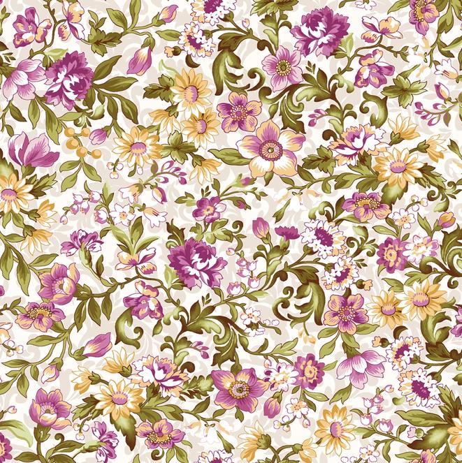 Veranda 5" Charm Pack, Maywood Studio CP-MASVERA, 5" Precut Purple Green Yellow Pink White Floral Charm Pack Fabric Squares