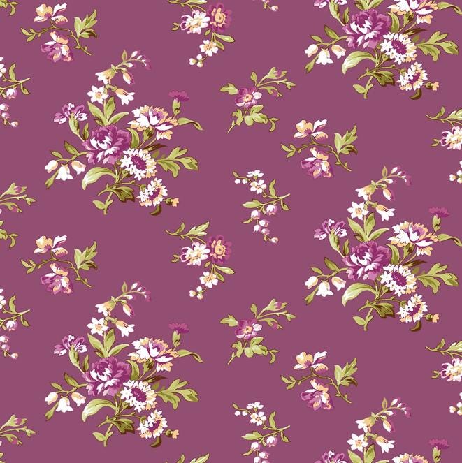 Lilac Lane 19 Piece Fat Quarter Bundle, FQ-MASVERA, 18 x 22 Fabric Cuts, Purple Green Yellow Pink Floral Fabric Bundle, Maywood Studio