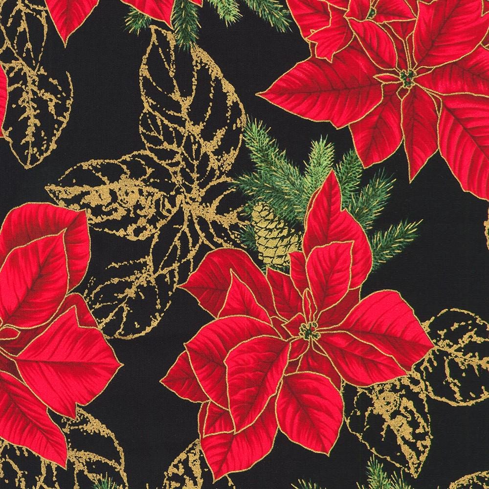 Holiday Flourish Forest Glen 2.5" Roll Up, Robert Kaufman RU-1402-40, Precut 2.5" Gold Metallic Christmas Jelly Roll Fabric Strips