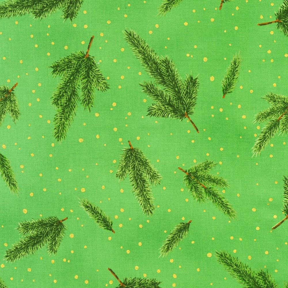 Holiday Flourish Forest Glen 2.5" Roll Up, Robert Kaufman RU-1402-40, Precut 2.5" Gold Metallic Christmas Jelly Roll Fabric Strips