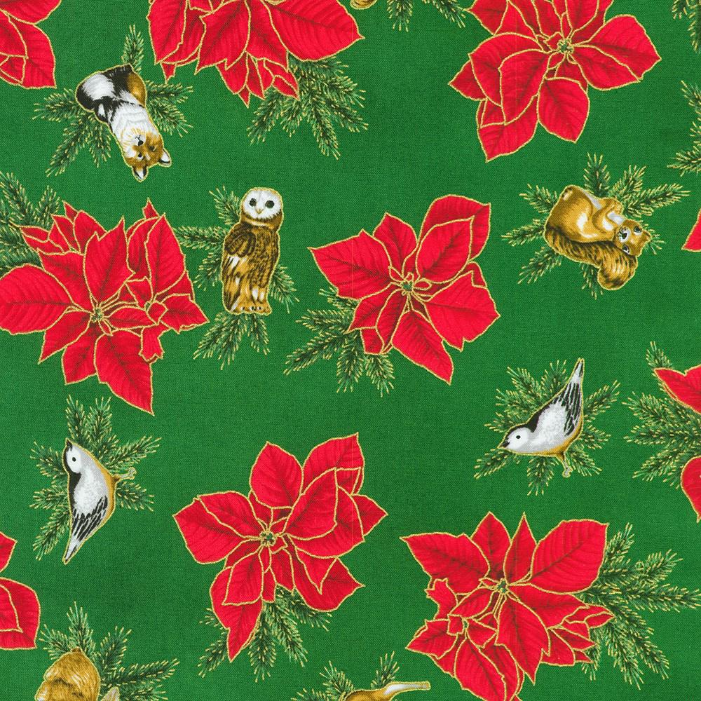 Holiday Flourish Forest Glen 2.5" Roll Up, Robert Kaufman RU-1402-40, Precut 2.5" Gold Metallic Christmas Jelly Roll Fabric Strips