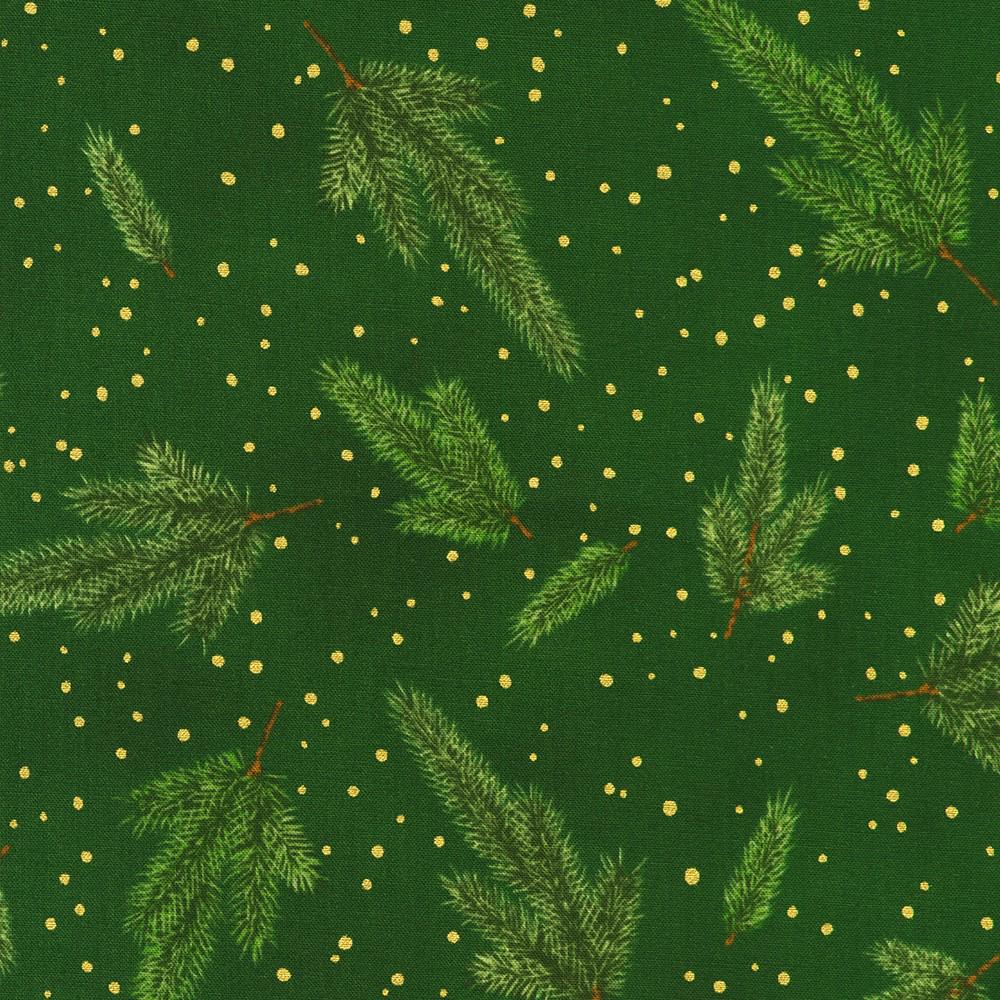 Holiday Flourish Forest Glen 2.5" Roll Up, Robert Kaufman RU-1402-40, Precut 2.5" Gold Metallic Christmas Jelly Roll Fabric Strips