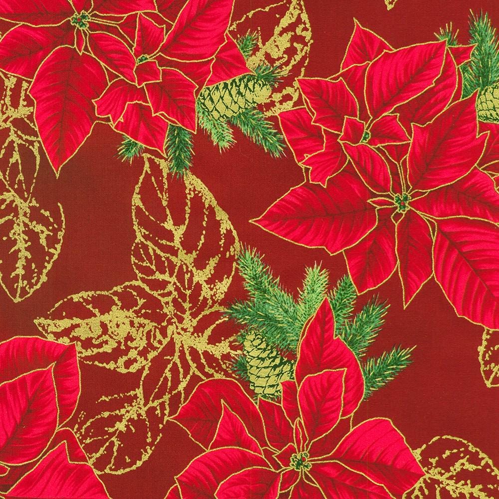 Holiday Flourish Forest Glen 2.5" Roll Up, Robert Kaufman RU-1402-40, Precut 2.5" Gold Metallic Christmas Jelly Roll Fabric Strips