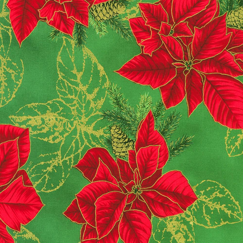 Holiday Flourish Forest Glen 2.5" Roll Up, Robert Kaufman RU-1402-40, Precut 2.5" Gold Metallic Christmas Jelly Roll Fabric Strips