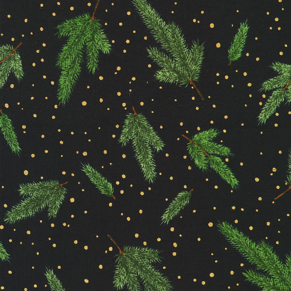 Holiday Flourish Forest Glen 2.5" Roll Up, Robert Kaufman RU-1402-40, Precut 2.5" Gold Metallic Christmas Jelly Roll Fabric Strips