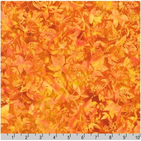 Artisan Batiks Aspen - Brown Peach Red Autumn Fall Leaves Batik Fabric, Robert Kaufman SRK-23939-332 Persimmon, By the Yard