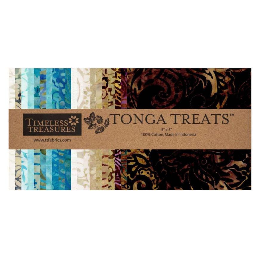 Tonga Cabo Batik 5" Squares, Timeless Treasures Treat-Mini42 Cabo, 5" Precut Turquoise Blue Brown Beige Coastal Batik Charm Pack Squares