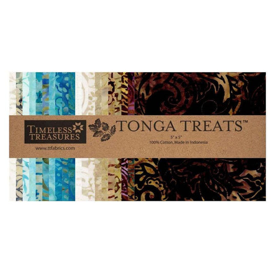 Tonga Cabo Batik 5" Squares, Timeless Treasures Treat-Mini42 Cabo, 5" Precut Turquoise Blue Brown Beige Coastal Batik Charm Pack Squares
