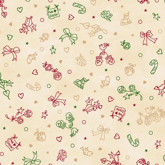 Christmastime 5" Charm Pack, Maywood Studio CP-MASCHRI, 5" Precut Green Red Beige Christmas Xmas Charm Pack Fabric Squares, Robin Kingsley