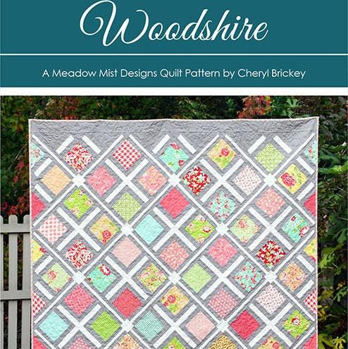 Woodshire Quilt Pattern, Meadow Mist Designs MMD1131, 5" Precut Charm Squares Fat Quarter Friendly Throw Quilt Pattern