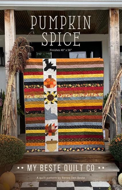 Pumpkin Spice Quilt Pattern, My Beste Quilt Co MBQC111, Precut 2.5" Jelly Roll Strip Friendly Fall Autumn Halloween Bat Leaf Quilt Pattern