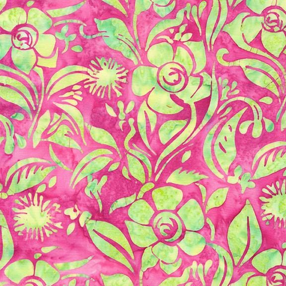Everlasting Stamp, Island Batik, 5" Precut Pink Green Floral Batik Charm Pack Fabric Squares