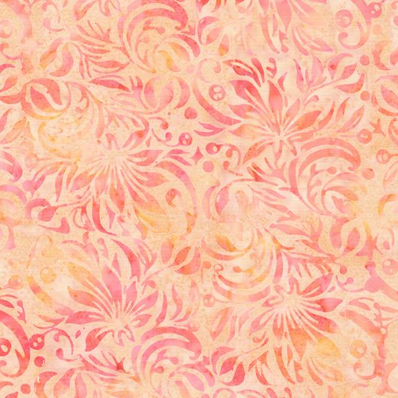 Everlasting Stamp, Island Batik, 5" Precut Pink Green Floral Batik Charm Pack Fabric Squares