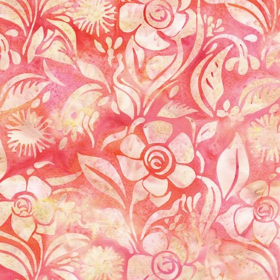Everlasting Stamp, Island Batik, 5" Precut Pink Green Floral Batik Charm Pack Fabric Squares
