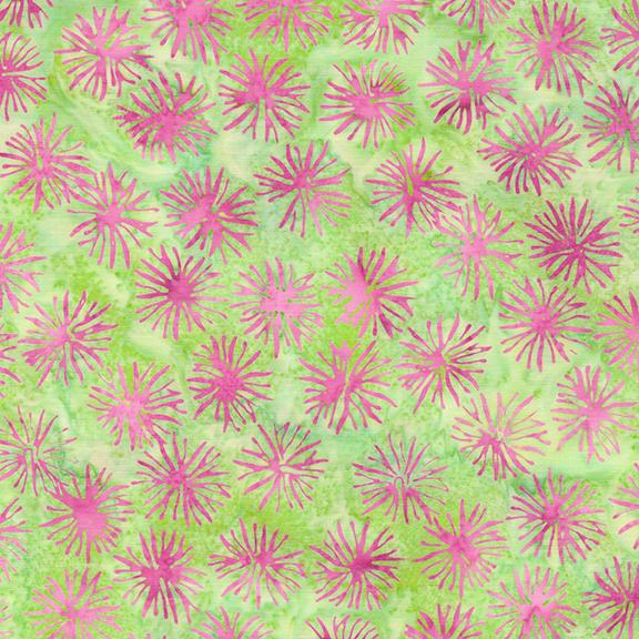 Everlasting Stamp, Island Batik, 5" Precut Pink Green Floral Batik Charm Pack Fabric Squares
