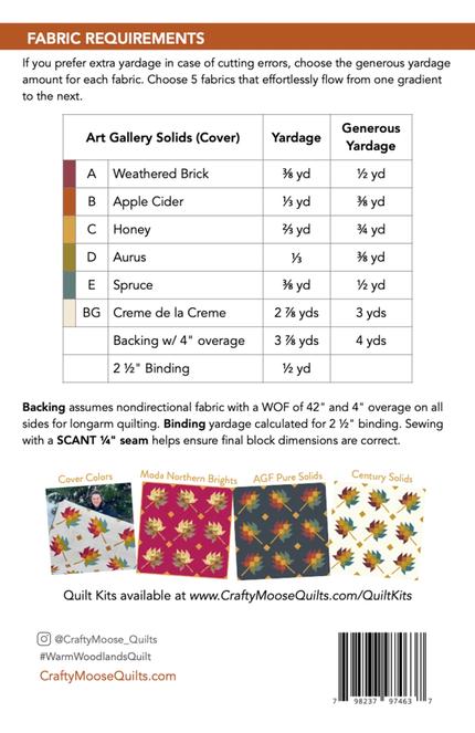 Warm Woodlands Quilt Pattern, Crafty Moose Quilts CMQ18, Fall Autumn Leaves Throw Quilt Pattern with Bonuses