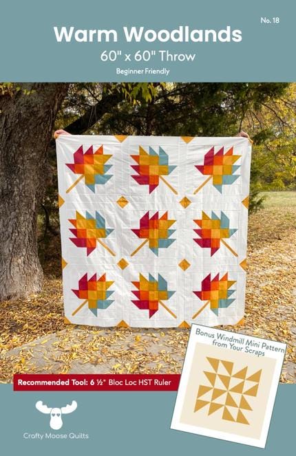 Warm Woodlands Quilt Pattern, Crafty Moose Quilts CMQ18, Fall Autumn Leaves Throw Quilt Pattern with Bonuses