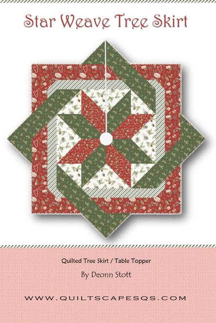 Star Weave Tree Skirt Pattern, Quiltscapes QS-TS1312, Yardage Friendly Christmas Xmas Table Topper Tree Skirt