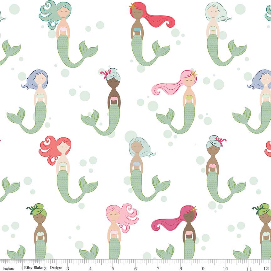 RARE Let's Be Mermaids 5" Stack OOP, Riley Blake 5-7610-42, 5" Precut Baby Girl Mermaid Charm Pack Fabric Squares