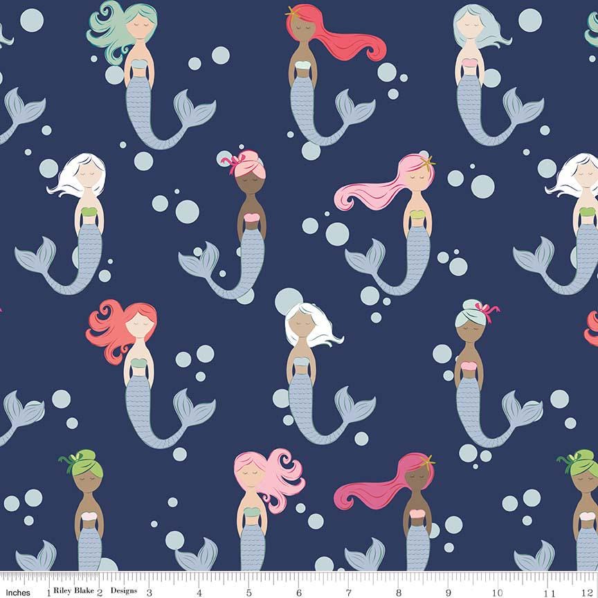 RARE Let's Be Mermaids 5" Stack OOP, Riley Blake 5-7610-42, 5" Precut Baby Girl Mermaid Charm Pack Fabric Squares
