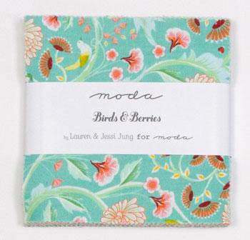 RARE Birds and Berries 5" Charm Pack OOP, Moda 25060PP, Precut 5" Colorful Birds Floral Quilt Fabric Squares, Jung