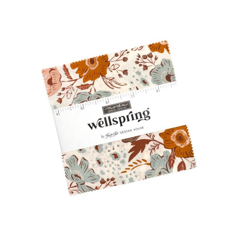 Wellspring 5" Charm Pack, Moda 45670PP, Precut 5" Blue Brown Rust Charcoal Cream Floral Charm Pack Fabric Squares, Fancy That Design House