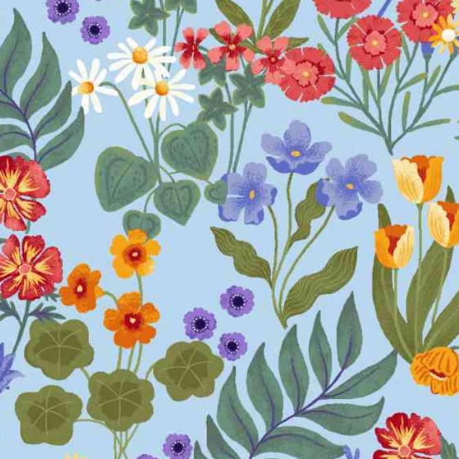 Garden Park 5" Charm Squares, Studio E FB6CPSE-GARDENPARK, 5" Precut Blue Green Floral Butterfly Charm Pack Fabric Squares, Jennifer Brinley