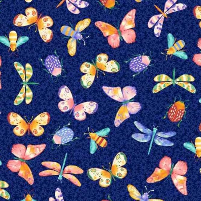Garden Park 5" Charm Squares, Studio E FB6CPSE-GARDENPARK, 5" Precut Blue Green Floral Butterfly Charm Pack Fabric Squares, Jennifer Brinley