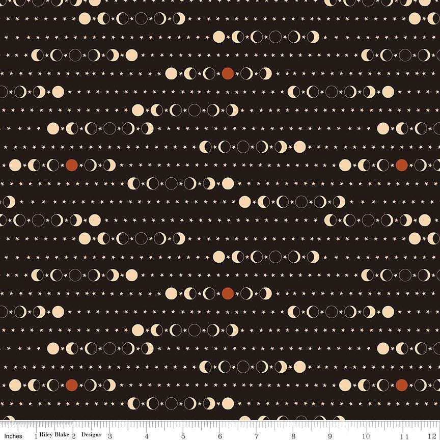 Secret Garden 5" Stacker, Riley Blake 5-18040-42, 5" Precut Teal Yellow Peach Black Floral Mushrooms Moths Fabric Squares, Amanda Castor