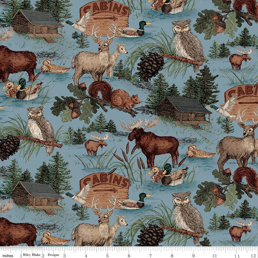 Whispering Pines 5" Stacker, Riley Blake 5-17950-42, Precut 5" Deer Moose Outdoors Nature Masculine Quilt Fabric Squares, RBD