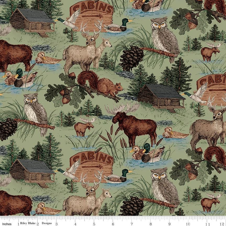 Whispering Pines 10" Stacker, Riley Blake 10-17950-42, Precut 10" Deer Moose Outdoors Nature Masculine Quilt Fabric Squares, RBD