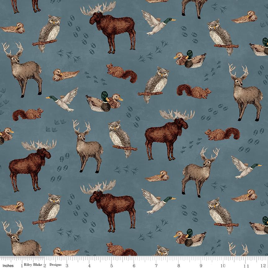 Whispering Pines 5" Stacker, Riley Blake 5-17950-42, Precut 5" Deer Moose Outdoors Nature Masculine Quilt Fabric Squares, RBD
