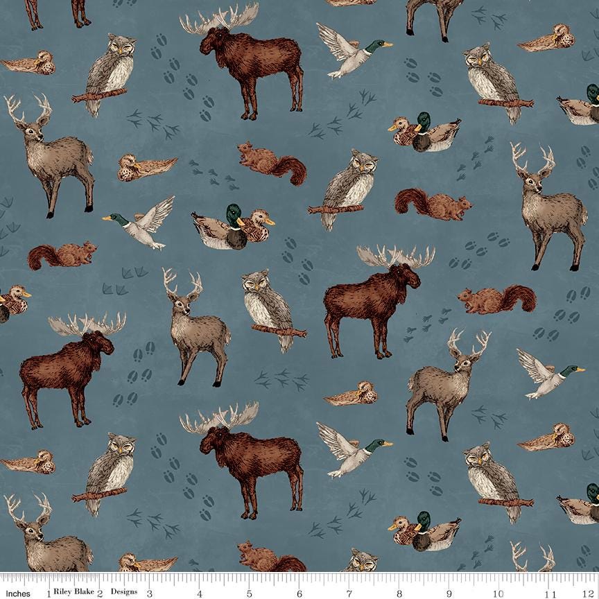Whispering Pines 10" Stacker, Riley Blake 10-17950-42, Precut 10" Deer Moose Outdoors Nature Masculine Quilt Fabric Squares, RBD