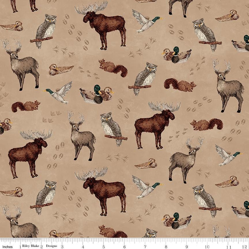 Whispering Pines 10" Stacker, Riley Blake 10-17950-42, Precut 10" Deer Moose Outdoors Nature Masculine Quilt Fabric Squares, RBD