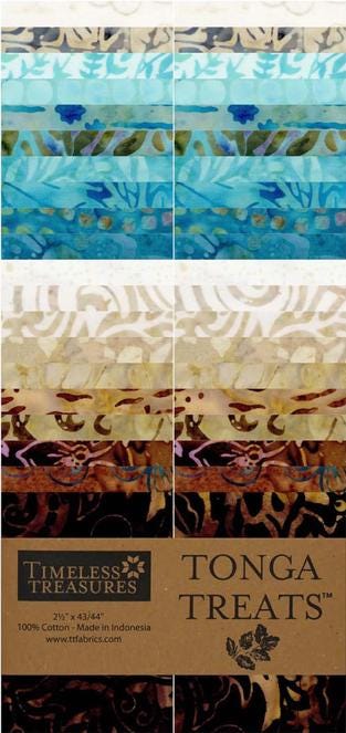 Tonga Cabo Batik 2.5" Strips, Timeless Treasures Treat-Strip40 Cabo, Precut 2.5" Turquoise Blue Brown Beige Coastal Batik Fabric Strips