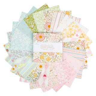 Little Posies 5" Stacker, Riley Blake 5-18320-42, 5" Precut Pastel Pink Blue Yellow Floral Quilt Fabric Squares, Cayla Naylor Design