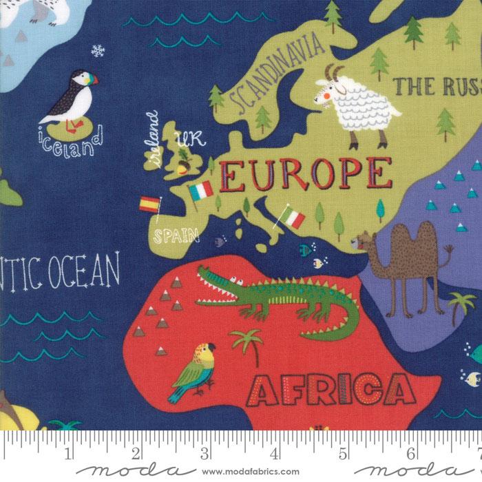 RARE Hello World - Children's World Map Animals 5" Charm Pack OOP, Moda 35300PP, 5" Precut Children's Novelty Fabric, Baby Quilt Fabric