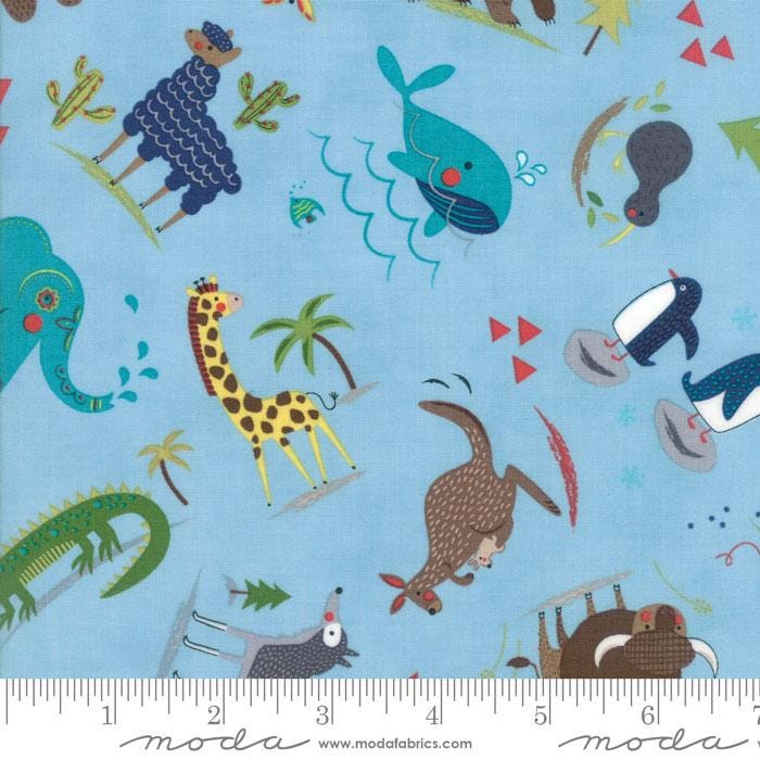 RARE Hello World - Children's World Map Animals 5" Charm Pack OOP, Moda 35300PP, 5" Precut Children's Novelty Fabric, Baby Quilt Fabric