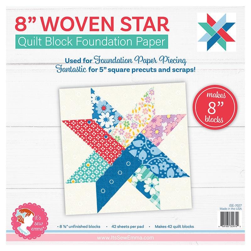 Woven Star 8" Foundation Papers, It's Sew Emma ISE7027, Charm Scrap Friendly Easy Foundation Piecing Papers for Star Quilt Block, Jolly