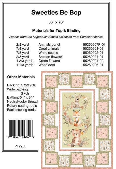 Sweeties Be Bop Panel Frame Quilt PATTERN, Pine Tree Country Quilts PT2233, 24" Fabric Panel Friendly, Vertical Panel Frame Quilt Pattern