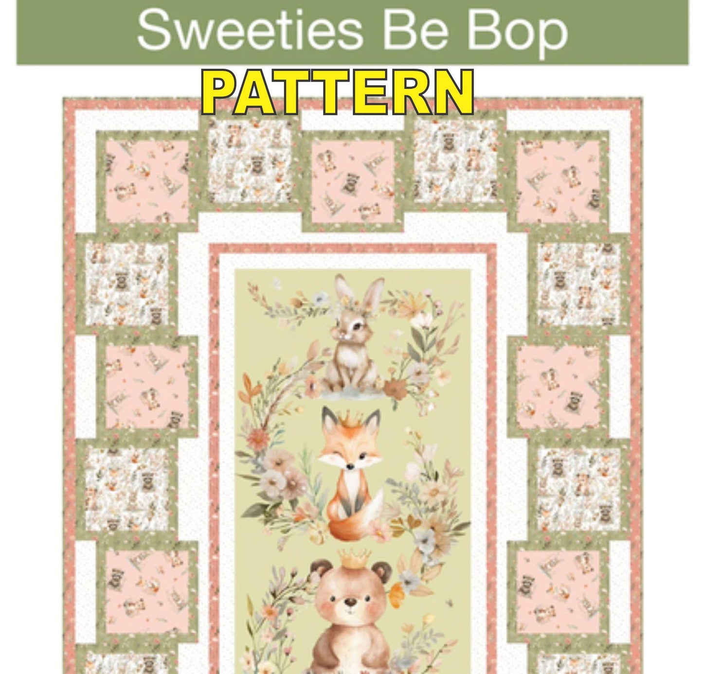 Sweeties Be Bop Panel Frame Quilt PATTERN, Pine Tree Country Quilts PT2233, 24" Fabric Panel Friendly, Vertical Panel Frame Quilt Pattern